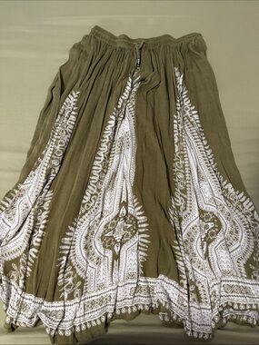 Philosophy Olive Green and White Printed Circle Skirt
